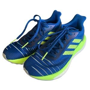 Adidas Running Shoes- Solar Drive, Blue  & NeonGreen, Size 5. Please see photos.